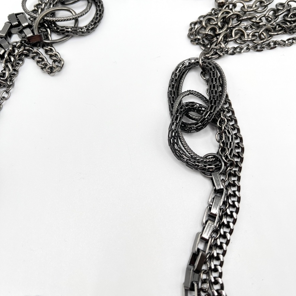 Premier Designs Gunmetal Multilayer Chain Necklace with Intricate Oval Links 36" - Picture 9 of 14